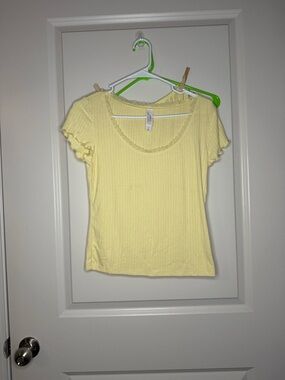 Auden Pale Yellow Ribbed Scoop Neck Short Sleeve and shorts PJ set